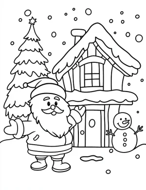 Santa Claus Cabin Winter Christmas Coloring Page By Mindset Flow