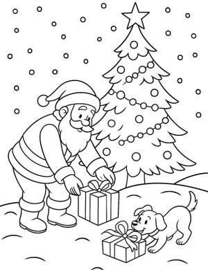 Santa Claus Christmas Tree Presents Coloring Page Printable By Mindset Flow