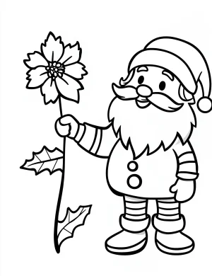 Santa Claus Holding a Flower Coloring Page