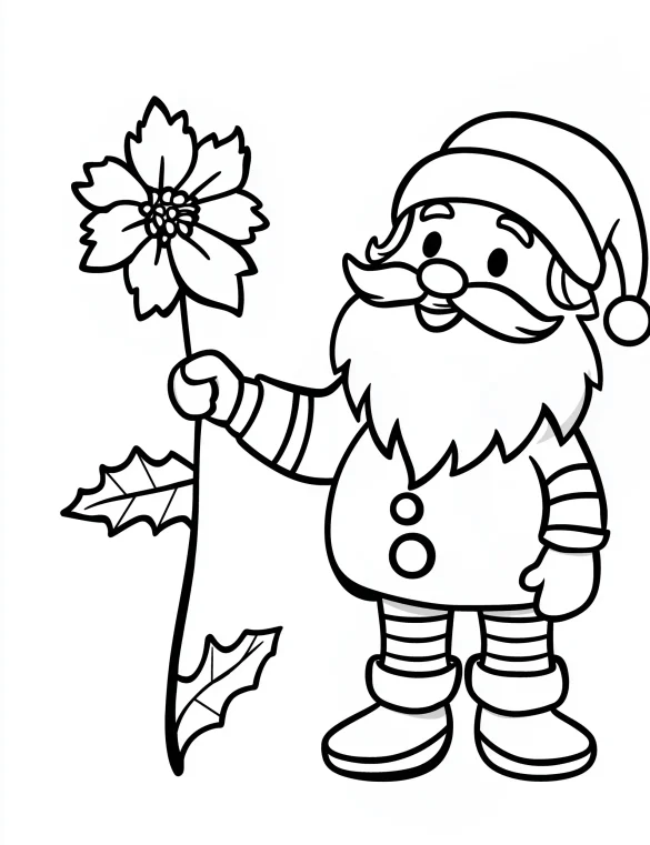 Santa Claus Holding a Flower Coloring Page