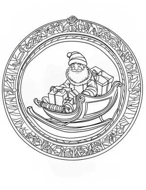 Santa Claus Mandala Art with Detailed Background Christmas Coloring Page By Mindset Flow