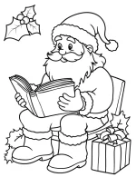 Santa Claus Reading a Book with Christmas Gift Box Coloring Page By Mindset Flow