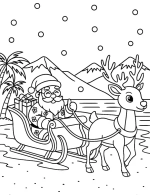 Santa Claus Riding Sleigh with Reindeer and Christmas Coloring Page By Mindset Flow