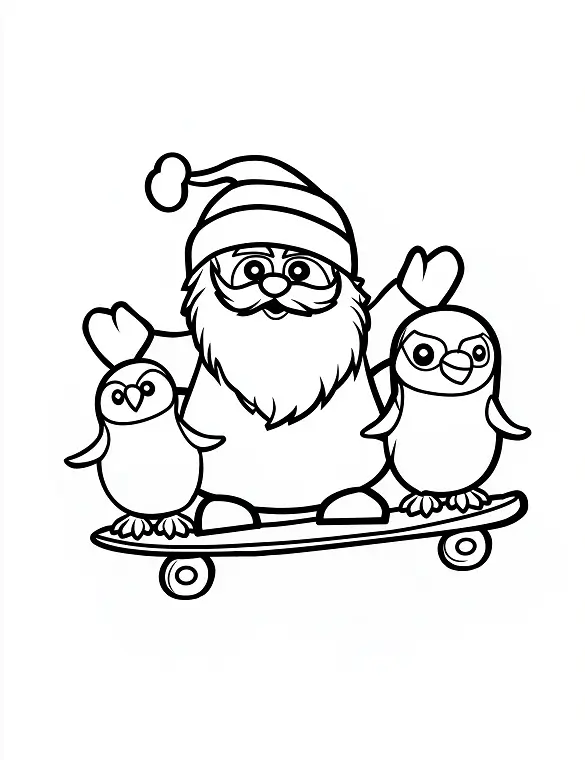 Santa Claus Skateboarding with Penguins Coloring Page By Mindset Flow Santa Claus Skateboarding with Penguins Coloring Page By Mindset Flow