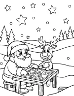 Santa Claus and Reindeer Smiling Under Stars Christmas Coloring Page By Mindset Flow