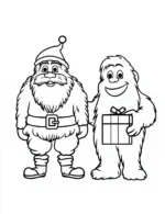 Santa Claus and Snowman Holding Gift Christmas Coloring Page By Mindset Flow