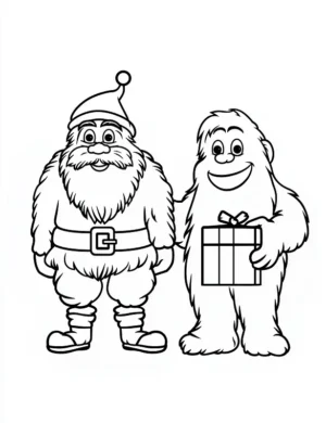 Santa Claus and Snowman Holding Gift Christmas Coloring Page By Mindset Flow