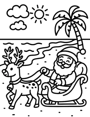 Santa Claus with Reindeer on the Beach Coloring Page By Mindset Flow