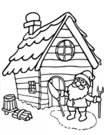 Santa Cozy House by the Snowy Woods Christmas Coloring Page by Mindset Flow