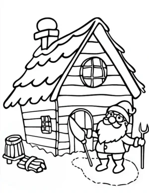 Santa Cozy House by the Snowy Woods Christmas Coloring Page by Mindset Flow