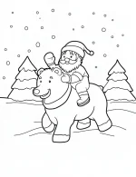 Santa Riding Bear in Snowy Forest Coloring Page by Mindset Flow