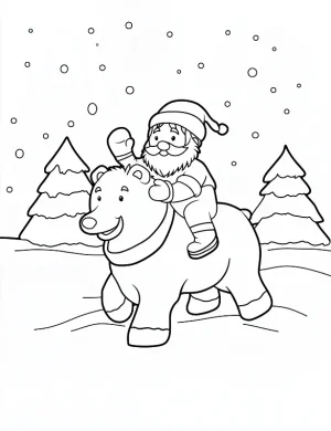 Santa Riding Bear in Snowy Forest Coloring Page by Mindset Flow