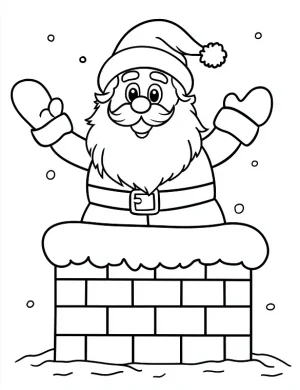 Santa Stuck in Chimney with Waving Hands Coloring Page by Mindset Flow