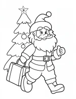 Santa Walking with Gift Bag by Christmas Tree Coloring Page by Mindset Flow