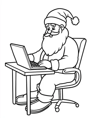 Santa Working at Desk with Laptop Christmas Coloring Page by Mindset Flow