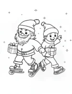 Santa and Boy Skating to Deliver Gifts Coloring Page By Mindset Flow