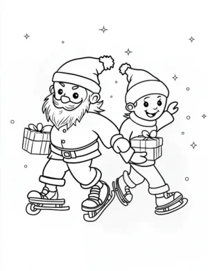 Santa and Boy Skating to Deliver Gifts Coloring Page By Mindset Flow