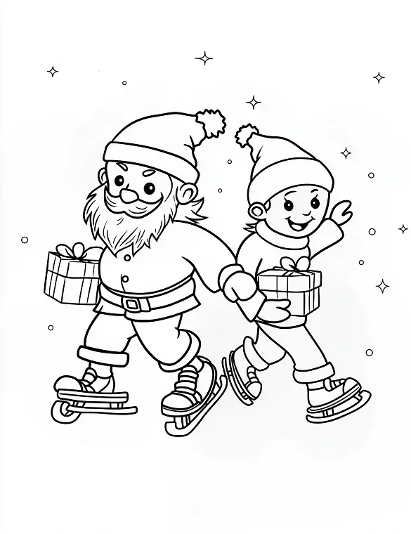 Santa and Boy Skating to Deliver Gifts Coloring Page By Mindset Flow Santa and Boy Skating to Deliver Gifts Coloring Page By Mindset Flow