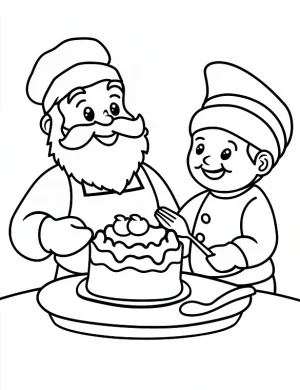 Santa and Friend Baking Cake Coloring Page by Mindset Flow
