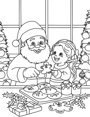 Santa and Girl Decorating Cookies Coloring Page By Mindset Flow