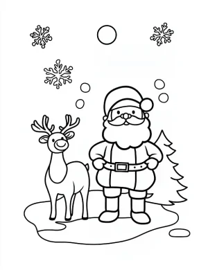 Santa and Reindeer in Snowy Wonderland Coloring Page by Mindset Flow