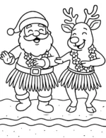 Santa and Reindeer on Tropical Vacation Coloring Page by Mindset Flow