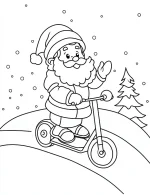 Santa on Scooter in Snowy Landscape Coloring Page by Mindset Flow