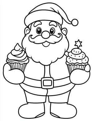 Santa with Decorated Cupcakes Christmas Coloring Page by Mindset Flow