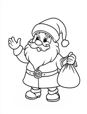 Santa with Gift Bag and Waving Hand Christmas Coloring Page by Mindset Flow