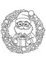 Santa with Glasses Holiday Wreath Christmas Coloring Page By Mindset Flow