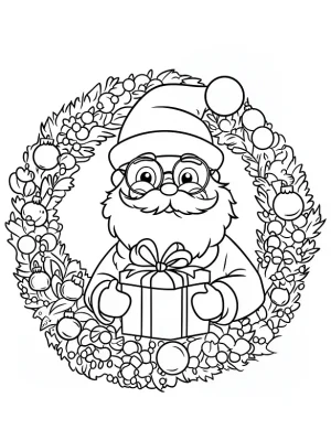 Santa with Glasses Holiday Wreath Christmas Coloring Page By Mindset Flow