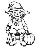 Scarecrow Sitting with Pumpkin Halloween Coloring Page by Mindset Flow