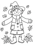 Scarecrow Surrounded by Falling Leaves Halloween Coloring Page by Mindset Flow