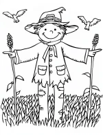 Scarecrow in Field with Birds Halloween Coloring Page by Mindset Flow