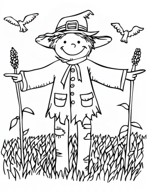 Scarecrow in Field with Birds Halloween Coloring Page by Mindset Flow