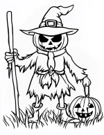 Scarecrow with Pumpkin and Stick Halloween Coloring Page by Mindset Flow