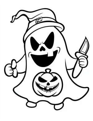 Scary Ghost Holding a Knife Coloring Page by Mindset Flow