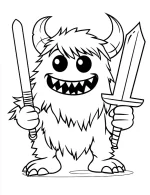 Scary Monster Character with Swords Halloween Coloring Page by Mindset Flow