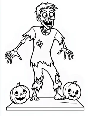 Scary Zombie with Pumpkins Halloween Coloring Page by Mindset Flow