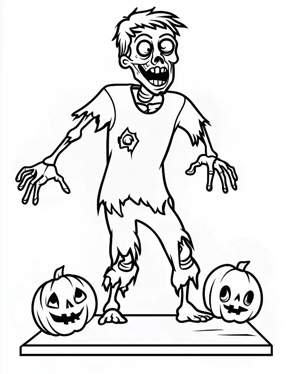 Scary Zombie with Pumpkins Halloween Coloring Page by Mindset Flow