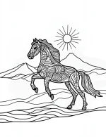 Scenic Horse Mandala with Nature and Mountains Coloring Page by Mindset Flow