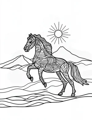 Scenic Horse Mandala with Nature and Mountains Coloring Page by Mindset Flow
