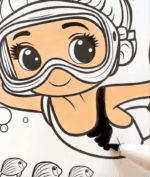 Scuba Diving Girl With Fish Adult Coloring Page
