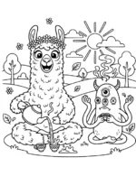 Serene Llama Brewing Herbal Tea Outdoors Coloring Page By Mindset Flow