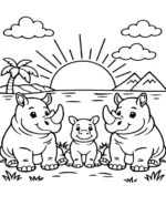 Serene Rhino Family Sunset Coloring Page By Mindset Flow