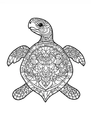 Serene Turtle Mandala with Ornate Shell Pattern Coloring Page by Mindset Flow