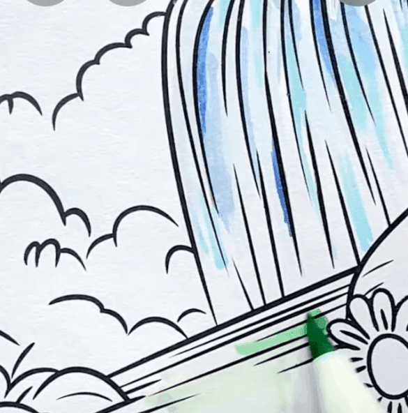 Serene Waterfall And Sunlight Summer Solstice Coloring Page-HowToVideo