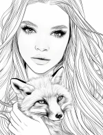 Serene Woman Holding Curious Fox Adult Coloring Page By Mindset Flow