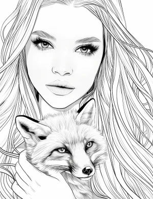 Serene Woman Holding Curious Fox Adult Coloring Page By Mindset Flow