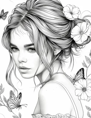 Serene Woman With Butterflies Adult Coloring Page By Mindset Flow